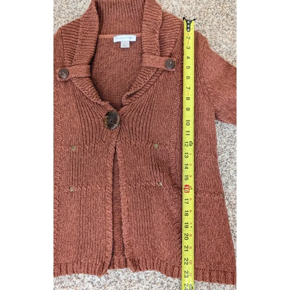 Christopher & Banks Brown Cotton Knit Cardigan Large Button Size Small Studded
